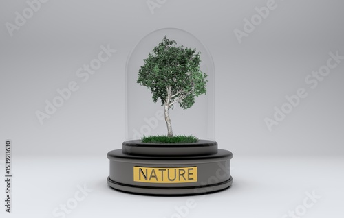 3d render of a tree in a flask on a green background