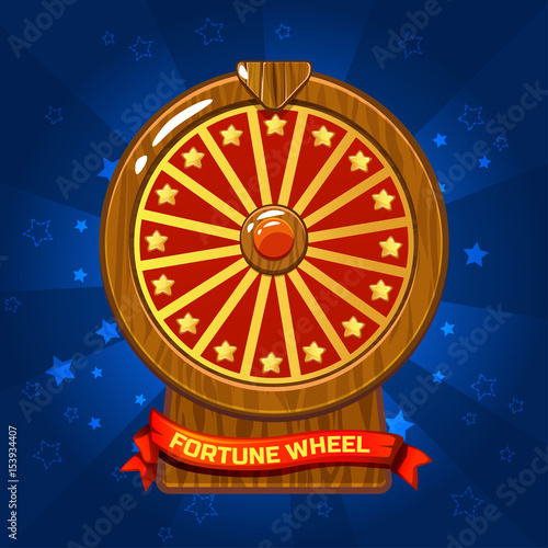 Vector Wooden Fortune Wheel illustration For Ui Game element, background glow