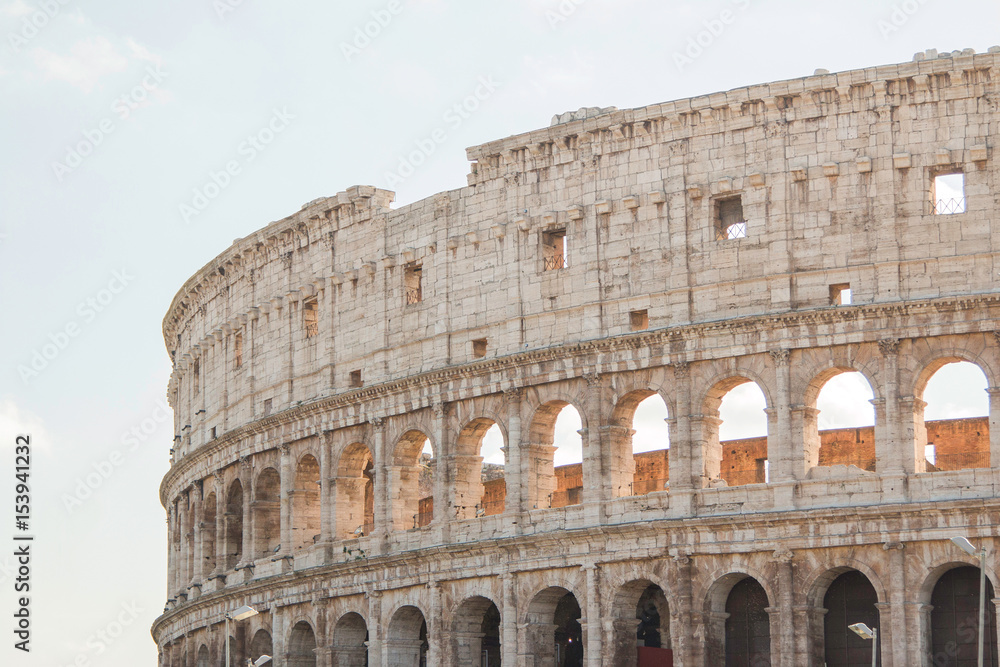 Obraz premium Detail exterior of the Flavian Amphitheatre Colosseum, in Rome, Italy 