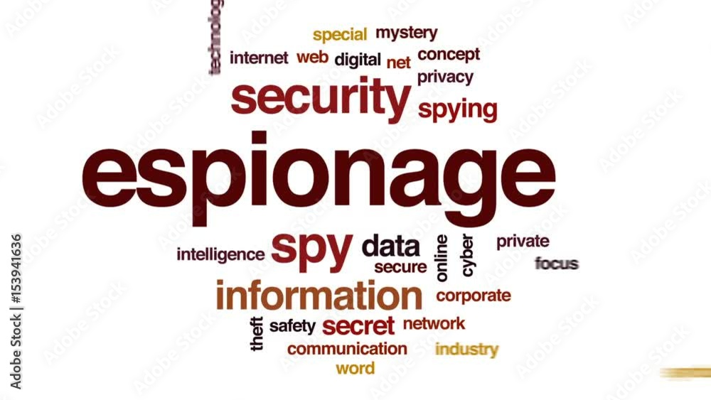 Espionage animated word cloud, text design animation. Espionage animated word cloud, text design animation.