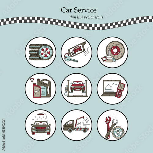 Vector thin line pictogram symbols of car service .
