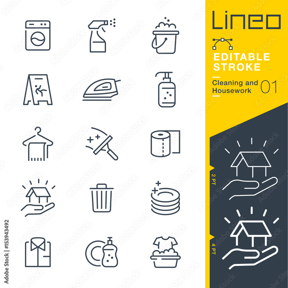 Lineo Editable Stroke - Cleaning and Housework line icons
Vector Icons - Adjust stroke weight - Expand to any size - Change to any colour