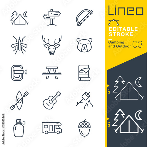 Lineo Editable Stroke - Camping and Outdoor outline icons
Vector Icons - Adjust stroke weight - Expand to any size - Change to any colour
