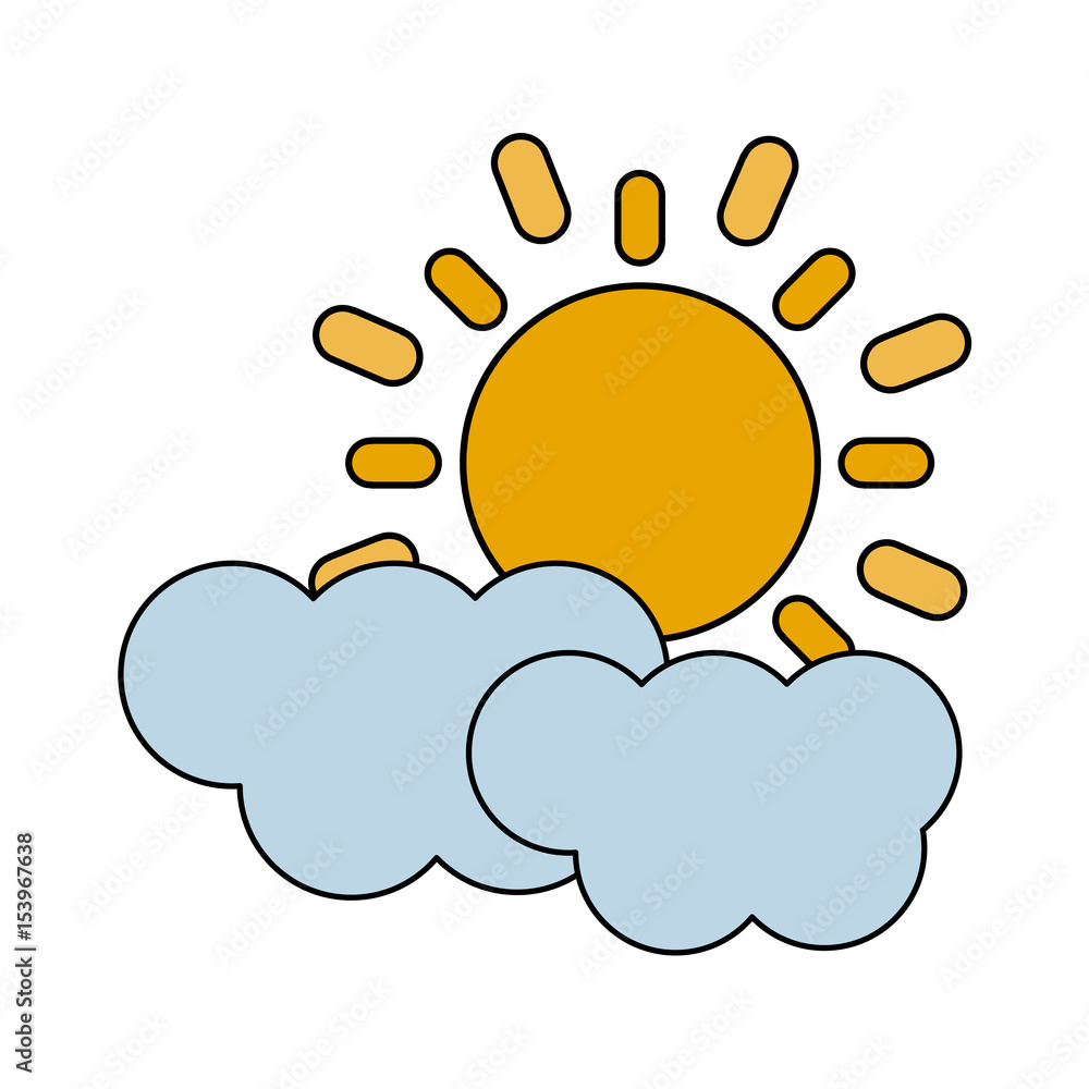 color image cartoon sun and cloud weather icon vector illustration color image cartoon sun and cloud weather icon vector illustration