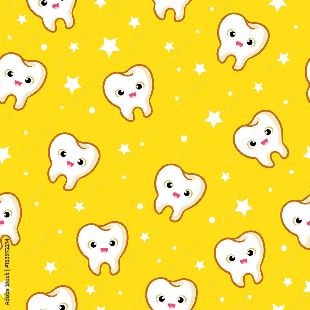 Vector seamless pattern with teeth on a yellow background. Funny pattern in the children s theme. Vector seamless pattern with teeth on a yellow background. Funny pattern in the children s theme.