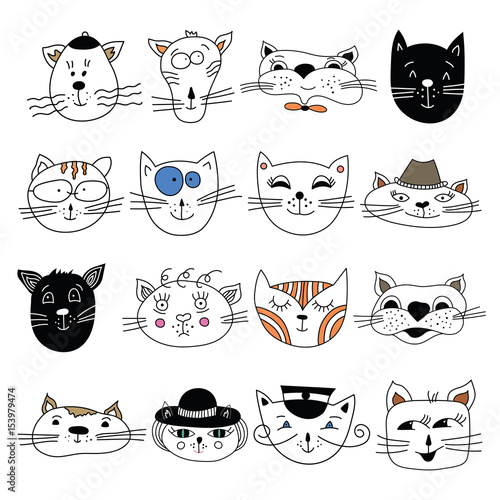 Cats, set of cute doodle.