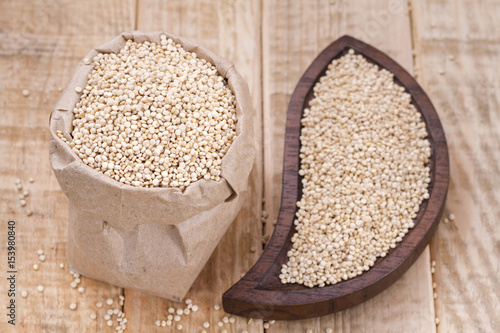 Grains of quinua on wood - Chenopodium quinoa