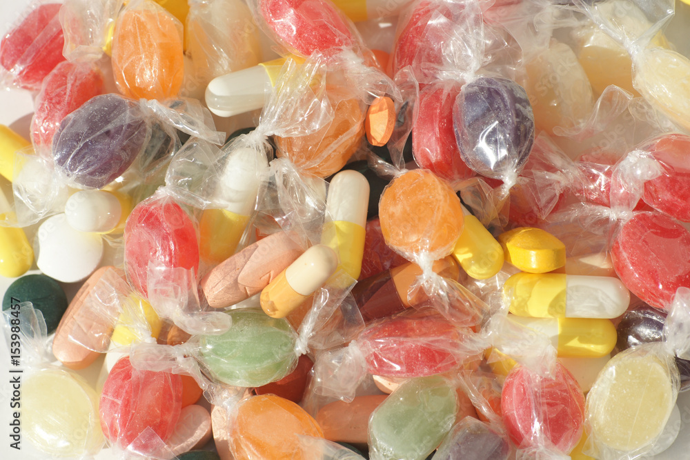 Bonbons und Pillen gemsicht Bonbons und Pillen gemsicht