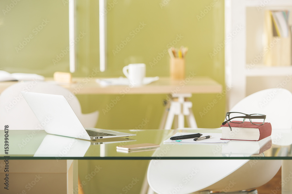 Glass desk with laptop Glass desk with laptop