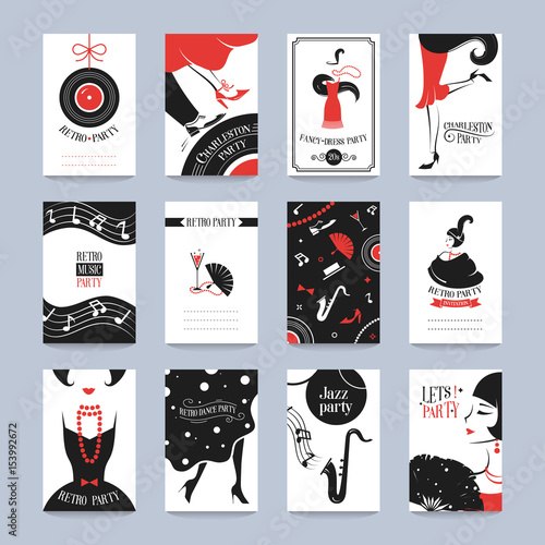Retro Party invitation cards in the style of the 1920s. Vector illustration