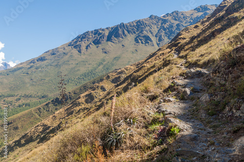 One of the trails of Inca road system near Ollantaytambo, Peru