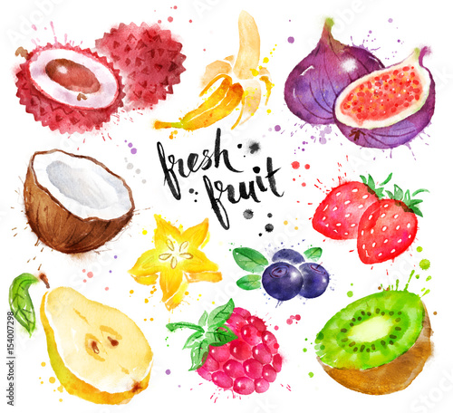 Watercolor illustration set of fruit