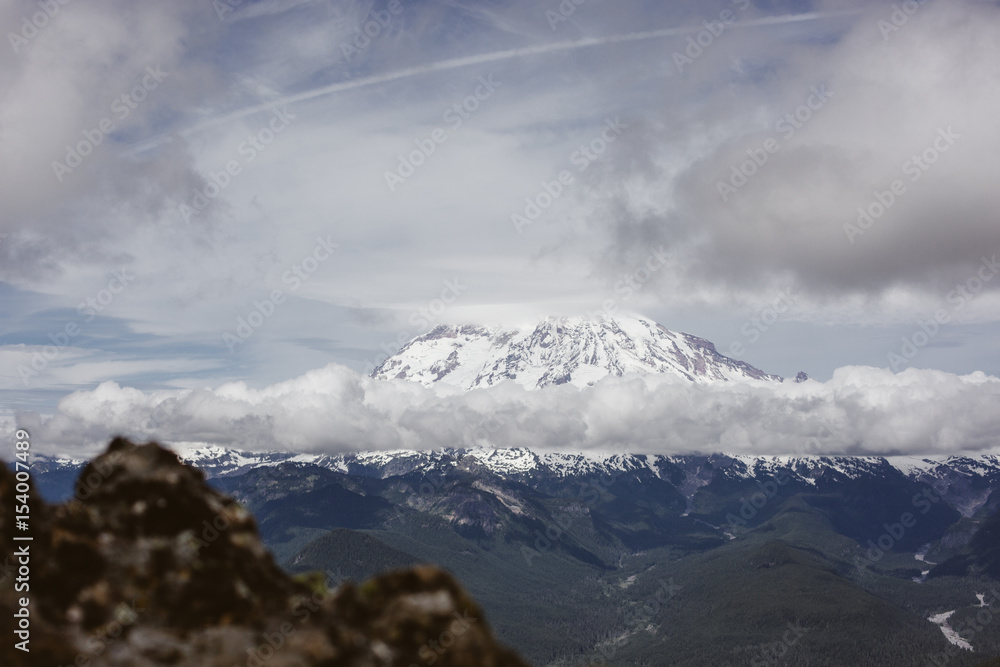 Mount Rainier on a sunny day with clouds