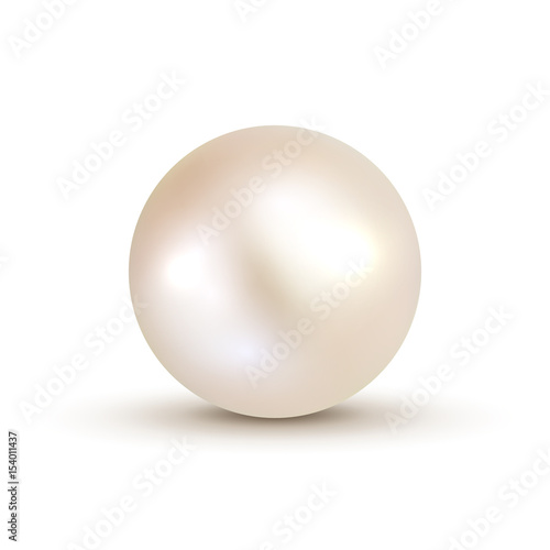 3D shiny natural White Pearl ball. Vector accessory beauty decoration. Fashion jewel symbol