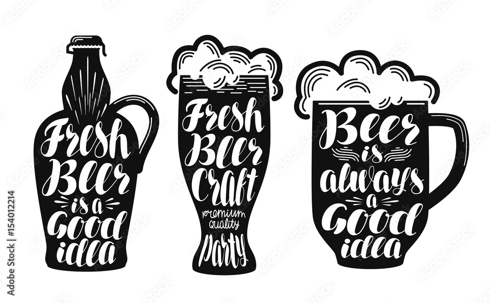 Fototapeta Beer, ale label set. Collection decorative elements for menu restaurant or pub, bar. Lettering, calligraphy vector illustration