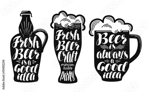 Beer, ale label set. Collection decorative elements for menu restaurant or pub, bar. Lettering, calligraphy vector illustration