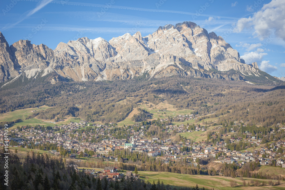 Panorama of Cortina d'Ampezzo and Cristallo Peak, Dolomites