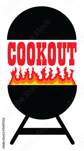 Cookout With Grill is an illustration of a cookout or barbecue design that includes a grill, flames and cookout text. Great for cookout or barbecue flyers, invitations or t-shirts.