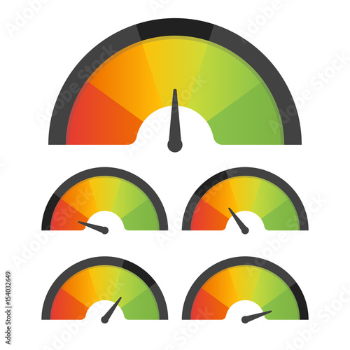 Customer satisfaction meter speedometer set. Vector illustration photo