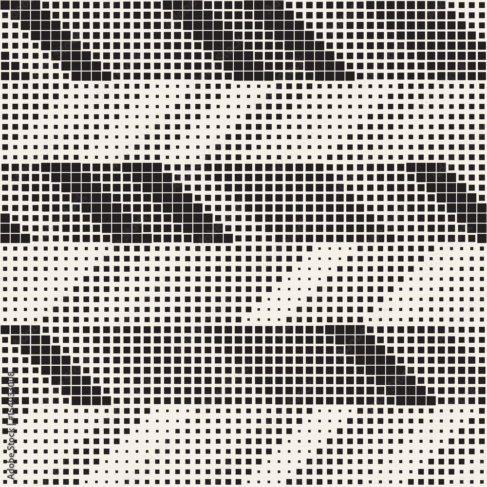 Fototapeta premium Seamless Irregular Geometric Pattern. Abstract Black and White Halftone Background. Vector Chaotic Rectangles Zigzag Texture