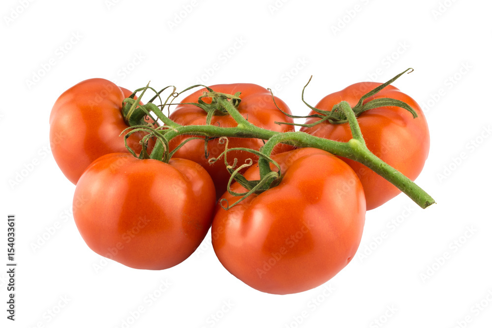 Tomatoes bunch isolated on white background close up.