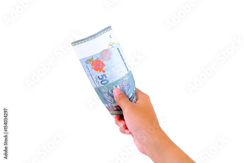 Hand holding Malaysia Ringgit Money. 