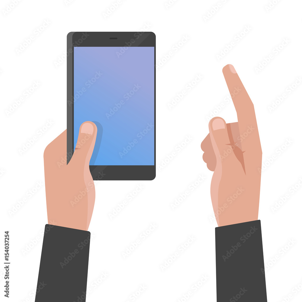 Hand holding phone and touch smartphone screen vector illustration Hand holding phone and touch smartphone screen vector illustration