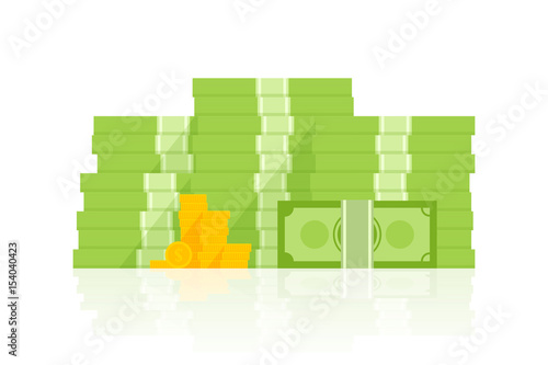 Big pile of money vector illustration, heap of cash flat cartoon style