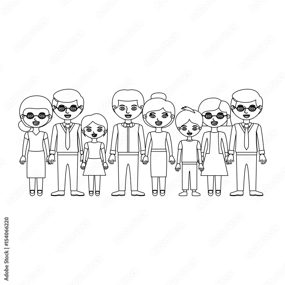 monochrome silhouette with family group with both grandparents vector illustration monochrome silhouette with family group with both grandparents vector illustration