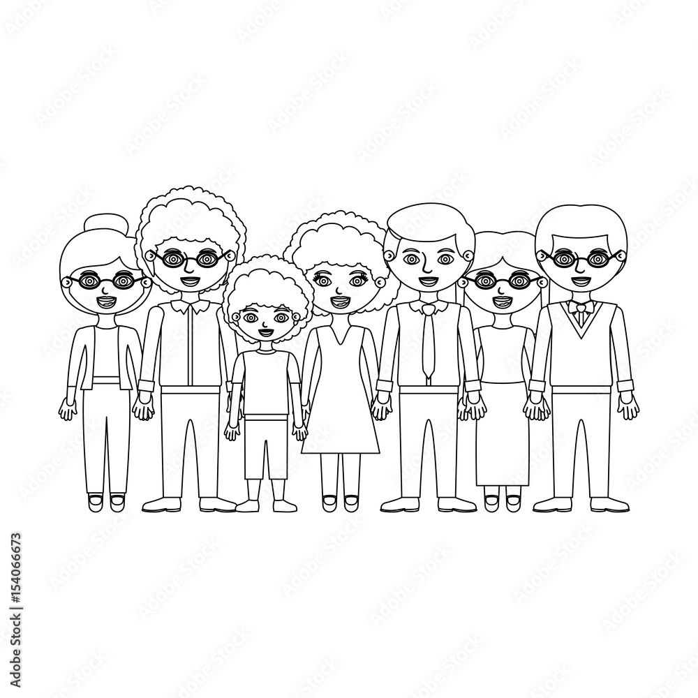 monochrome silhouette with family group and some with curly hair vector illustration