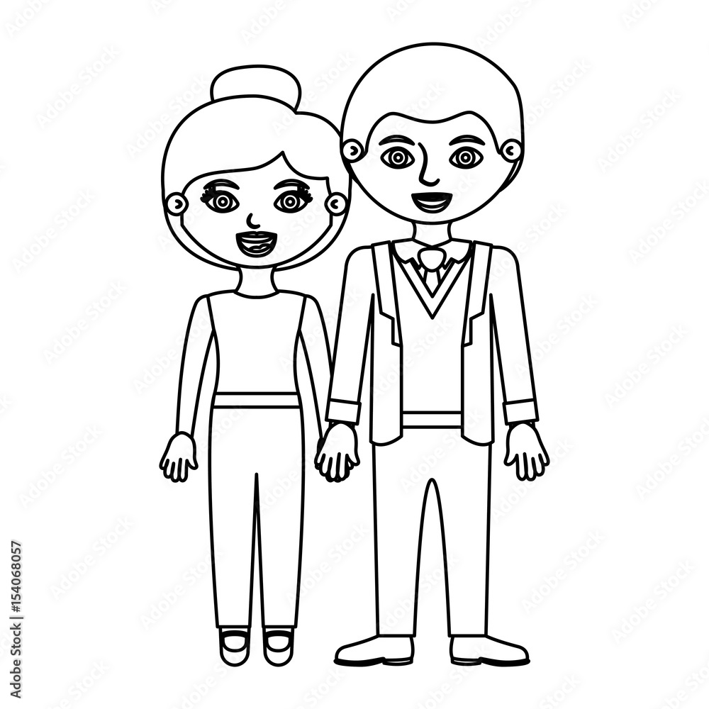 black contour couple woman with collected hair and man in formal suit with taken hands vector illustration black contour couple woman with collected hair and man in formal suit with taken hands vector illustration
