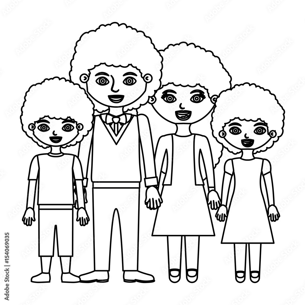 black contour curly hair family group in formal suit and taken hands vector  illustration Stock Vector | Adobe Stock
