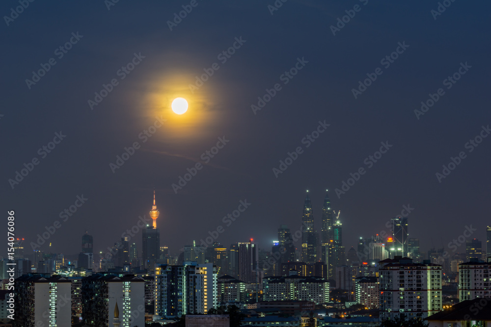 Moonshine over downtown Kuala Lumpur