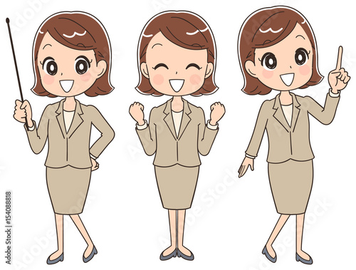 様々なポーズのスーツ姿の女性（セット）