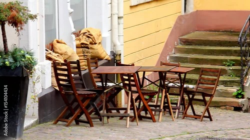 Small Street Cafe at Cold Rainy Day, Baden-Baden, Germany photo