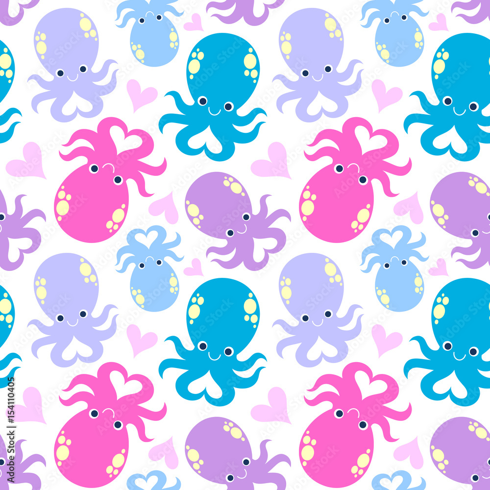 Fototapeta premium Vector illustration seamless pattern with Octopus cartoon