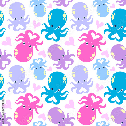 Vector illustration seamless pattern with Octopus cartoon
