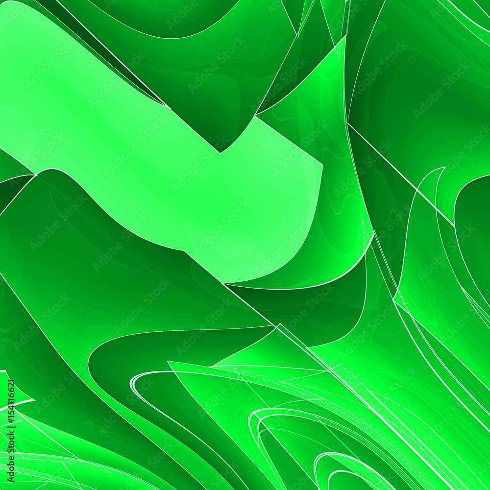 Obraz premium Abstract green techno background with lines in waves. Fractal art. 