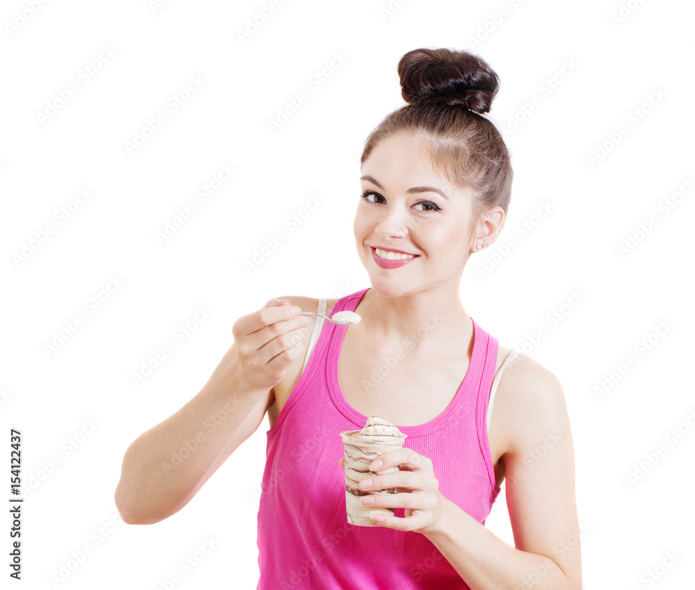 happy girl with ice cream on white background happy girl with ice cream on white background