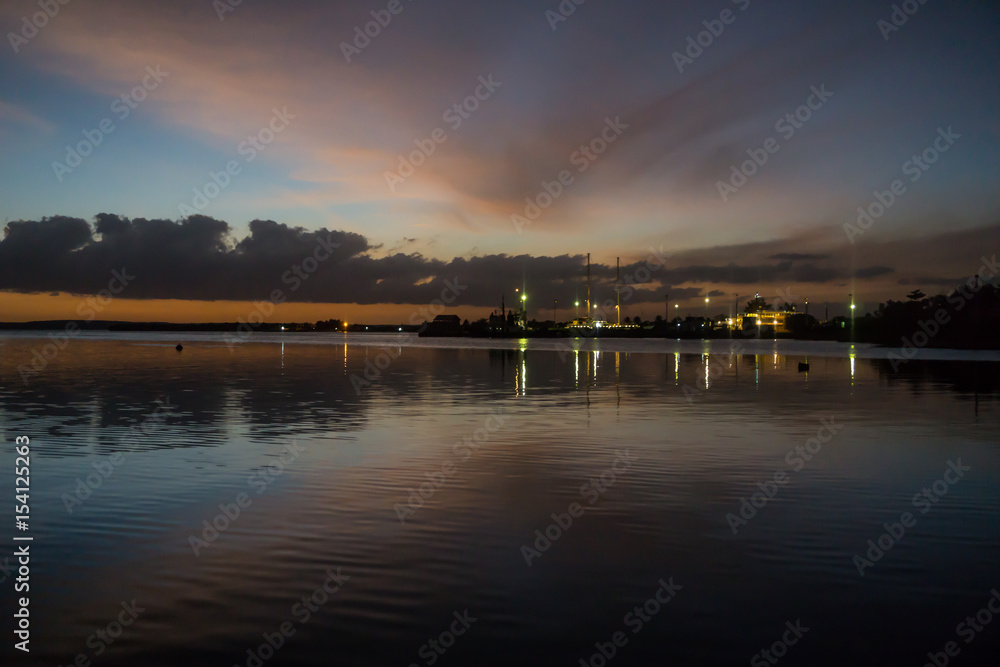 artistic Night view during sunset of Port of Cienfuegos, Cuba