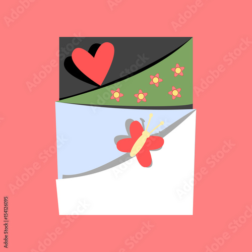 Spring or summer concept with heart and butterfly in scrapbook style