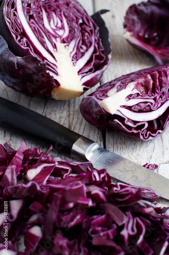 Red cabbage with a knife