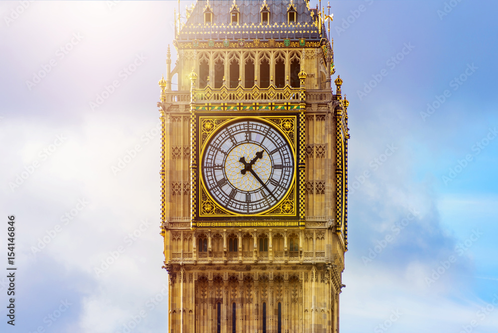 Closeup of Big Ben Tower clock in London