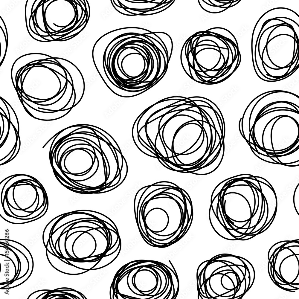 Seamless pattern with scribbles. Abstract black and white background, hand drawn rounds. Vector illustration. Seamless pattern with scribbles. Abstract black and white background, hand drawn rounds. Vector illustration.