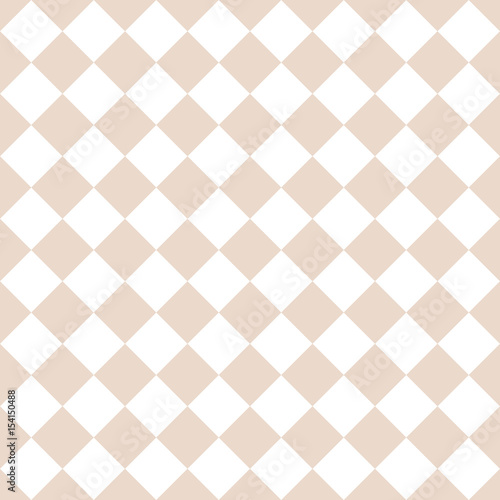 Abstract simple tile rhombus seamless pattern. Almond, or tender pastel light brown, and white colors. Vector background.