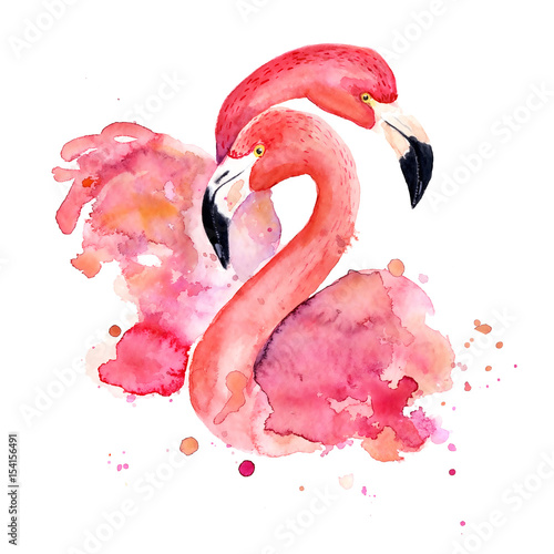 Canvas Print watercolor pink flamingos