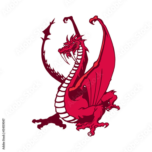 Red dragon mascot. Animal cartoon character Vector Illustration.