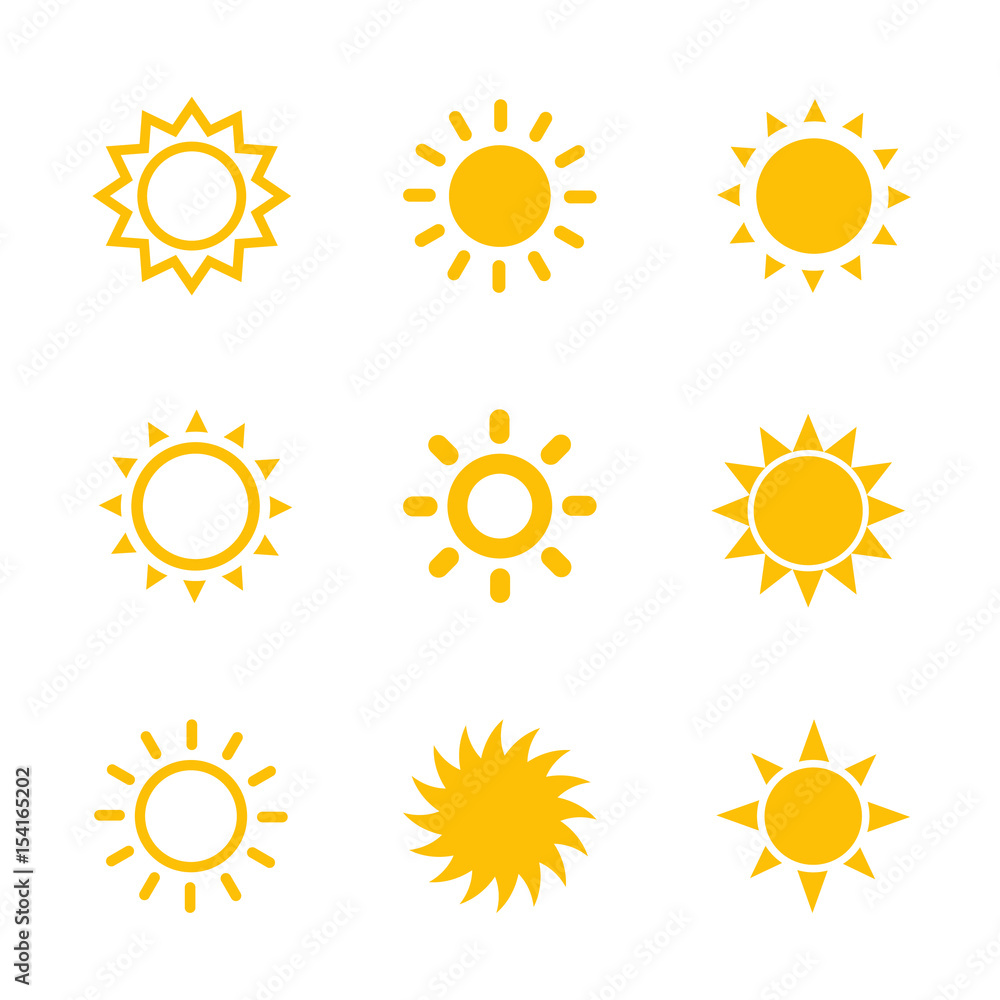 sun icons set on white - obrazy, fototapety, plakaty 