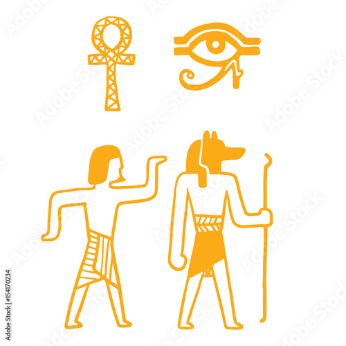 Egypt travel history sybols hand drawn design traditional hieroglyph vector illustration style.
