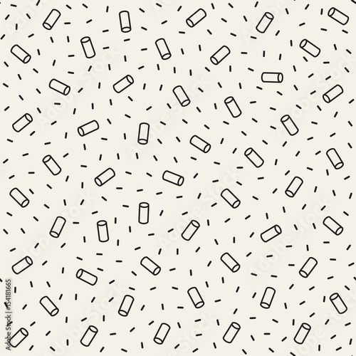 Seamless primitive jumble minimalism patterns. Randomly scattered geometric shapes. Abstract retro backgroun